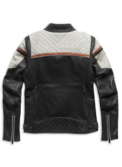 Leather Jacket, White/Black/Orange The Leather Fit