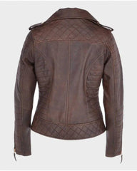 Kara Brown Distressed Biker Leather Jacket The Leather Fit