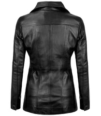 Womens Black Leather Blazer with Three Button The Leather Fit