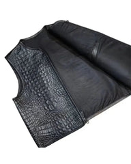 Men’s Black Embossed Biker Leather Vest The Leather Fit