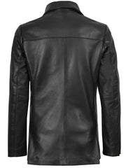 Women's Two Button Black Real Leather Blazer The Leather Fit
