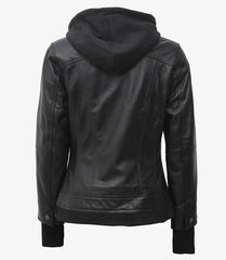 Tralee Women's Black Hooded Leather Jacket The Leather Fit