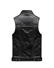 Men’s Classic Black Leather Biker Vest The Leather Fit