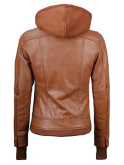 Tralee Womens Tan Wax Bomber Leather Jacket With Removable Hood The Leather Fit