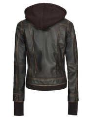 Tralee Women Dark Brown Bomber Leather Jacket With Removable Hood The Leather Fit