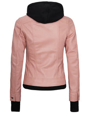 Tralee Women's Pink Leather Biker Style Jacket with Hood The Leather Fit
