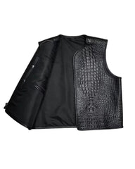 Men’s Black Embossed Biker Leather Vest The Leather Fit