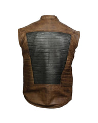 Men Brown & Black Leather Vest The Leather Fit