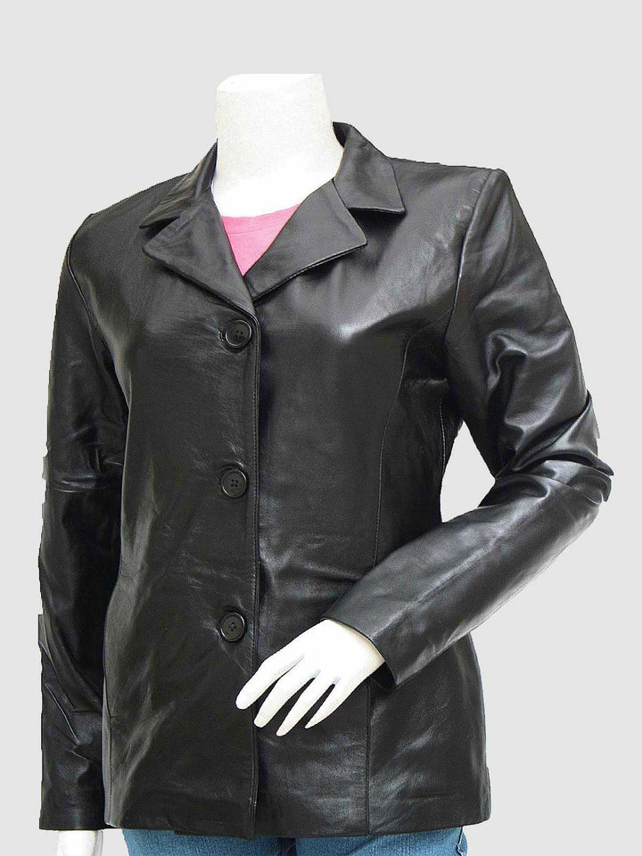 3 Button Black Leather Blazer The Leather Fit