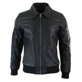 Men's Leather Harrington Black Bomber Classic Pilot Jacket The Leather Fit