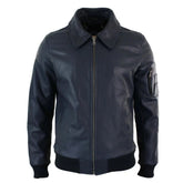 Men's Leather Harrington Navy Bomber Classic Pilot Jacket The Leather Fit