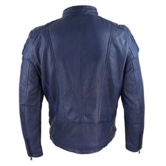 Real Leather Tailored Fit Mens Biker Jacket - Navy Blue The Leather Fit