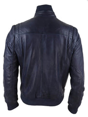 Real Leather Autumn Jacket with High Neck for Mens - Navy Color The Leather Fit