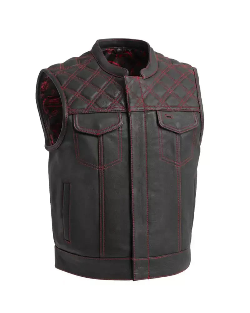 Men Black & Orange Diamond Leather Vest The Leather Fit