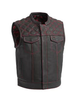 Men Black & Orange Diamond Leather Vest The Leather Fit