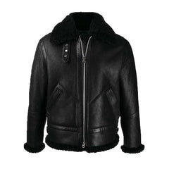 Ashley B-3 Shearling Black Leather Aviator Jacket The Leather Fit