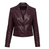 Women’s Burgundy Cropped Leather Jacket Handmade Cowhide Blazer - The Leather Fit