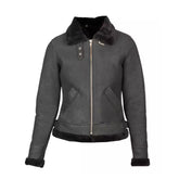 Black Shearling B-3 Leather Bomber Grey Jacket The Leather Fit