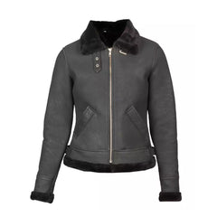 Black Shearling B-3 Leather Bomber Grey Jacket The Leather Fit