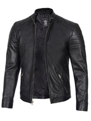 Men's Black Cafe Racer Style Leather Jacket The Leather Fit