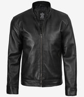 Men's Black Cafe Racer Style Real Leather Jacket The Leather Fit