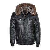Carter Mens Black Bomber Fur Hooded Leather Jacket The Leather Fit