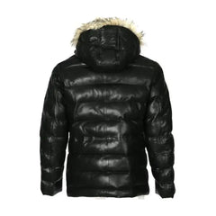 Mens Puffer Leather Jacket In Black With Fur Hoodie The Leather Fit