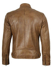 Real Leather Men's Camel Brown Cafe Racer Jacket The Leather Fit