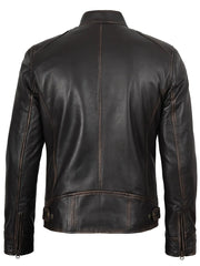 Men's Rub-Off Dark Brown Cafe Racer Style Leather Jacket The Leather Fit