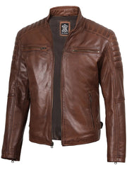 Mens Cognac Brown Cafe Racer Style Leather Jacket The Leather Fit