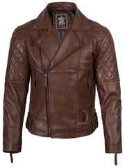 Mens Dark Brown Quilted Asymmetrical Leather Biker Style Jacket The Leather Fit
