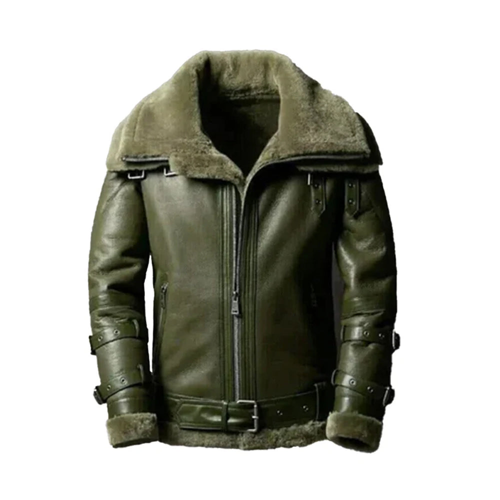 Green RAF Shearling Bomber Jacket The Leather Fit