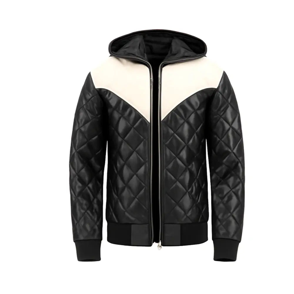 Hooded Bomber Puffer Leather Jacket Black The Leather Fit