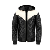 Hooded Bomber Puffer Leather Jacket Black The Leather Fit