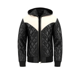 Hooded Bomber Puffer Leather Jacket Black The Leather Fit
