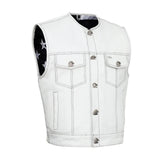 Lowcut Men’s White Motorcycle Leather Vest The Leather Fit