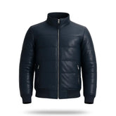 Maven Bomber Puffer Leather Jacket Blue The Leather Fit