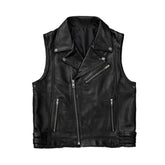 Men’s Black Biker Zipper Leather Vest The Leather Fit