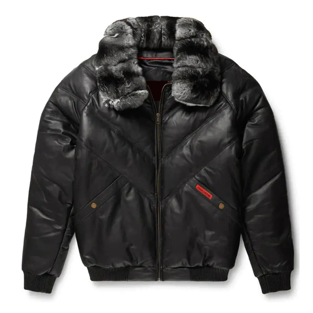 Men's Black Leather Puffer Jacket The Leather Fit
