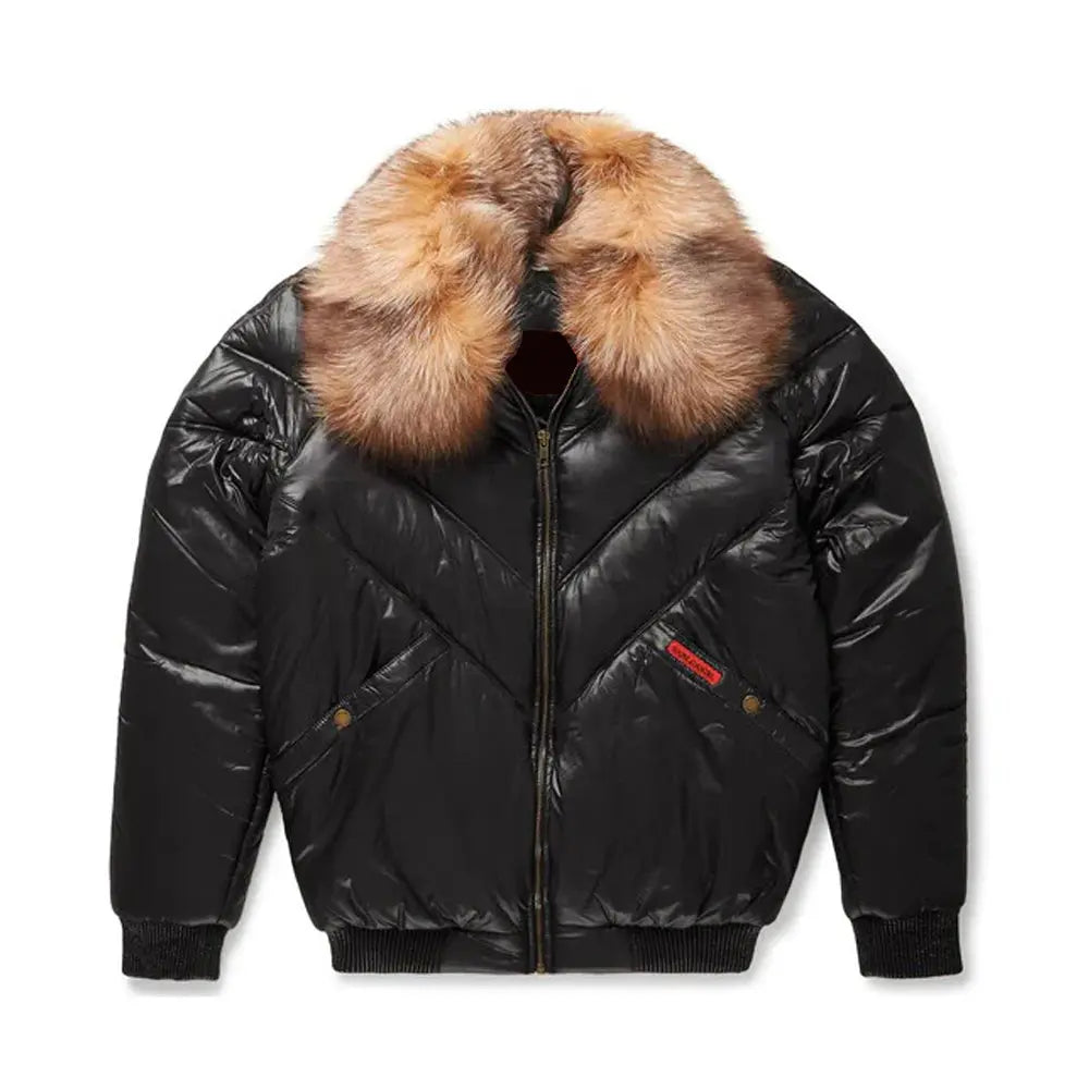 Men's Black Leather V-Puffer Jacket The Leather Fit