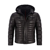 Men’s Black Puffer Hooded Quilted Jacket The Leather Fit