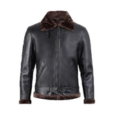 Men's Black Shearling Bomber Leather Jacket The Leather Fit