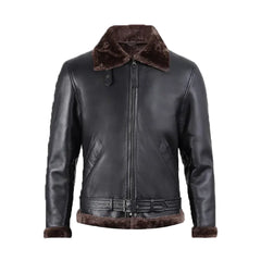 Men's Black Shearling Bomber Leather Jacket The Leather Fit