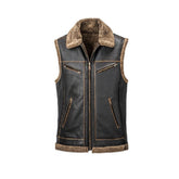 Men’s Black Vest With Brown Shearling Lining – Gilet with Zipper Pockets The Leather Fit