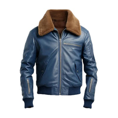 Men's Blue Flight Bomber Leather Jacket The Leather Fit