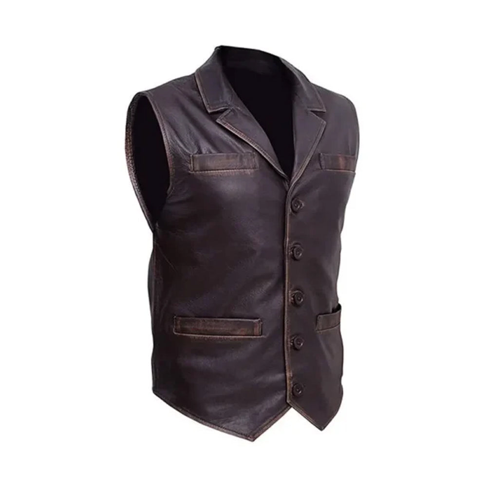 Men’s Brown Distressed Leather Vest The Leather Fit