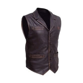 Men’s Brown Distressed Leather Vest The Leather Fit