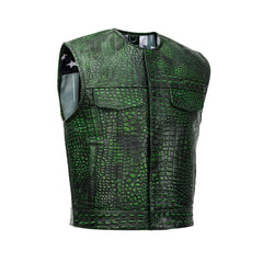 Men’s Classic Green Leather Motorcycle Vest The Leather Fit