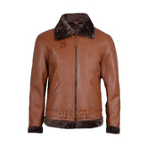 Men's Cognac Leather Shearling Bomber Jacket The Leather Fit