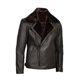 Men's Dark Brown Shearling Leather Moto Jacket The Leather Fit